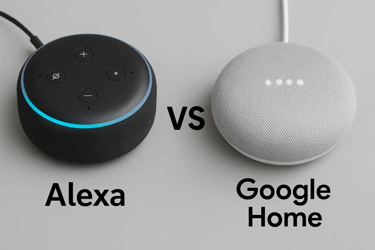 Comparación lado a lado de Alexa vs Google Home para domótica del hogar