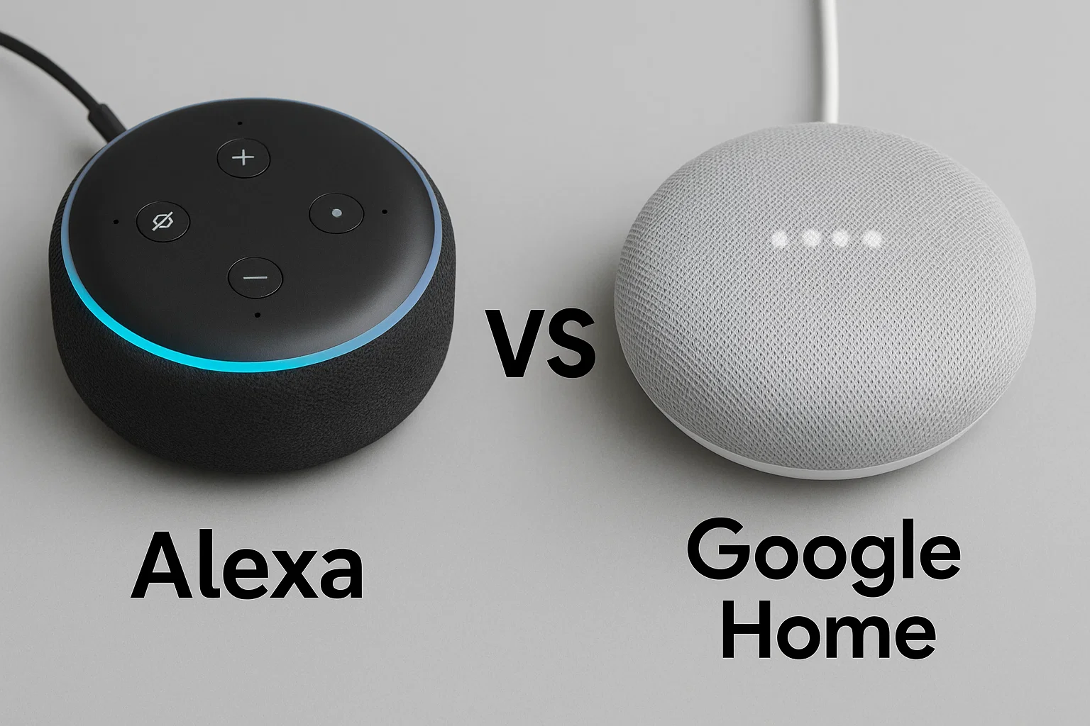 Comparación lado a lado de Alexa vs Google Home para domótica del hogar