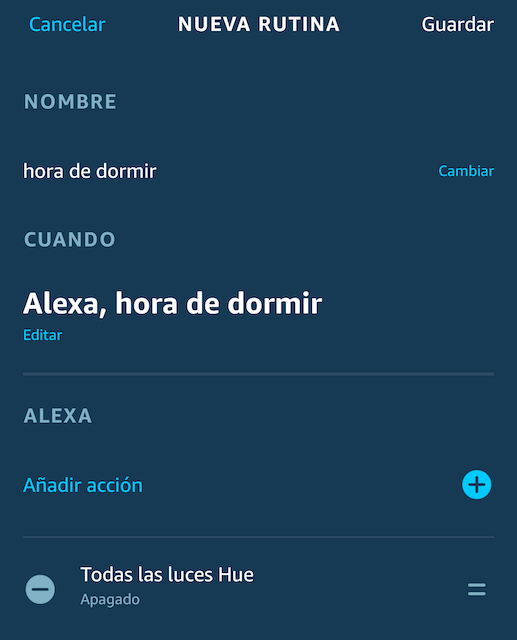 App de Alexa mostrando rutinas de domótica con Alexa
